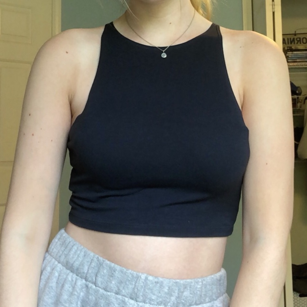 Navy Halter Crop Top